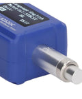 Super Portable Digital Hardness Tester Rockin Tungsten Carbide Probe And Clever Dual Coil Setup For Dead On Metal Grading And Zero Sweat Workshop Inspections close-up of blue digital hardness tester with tungsten probe.