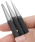 Three Nails It Dead On Center Punch Set With Knurled Grip Adjustable Spring Loaded Impact Tool held in hand.