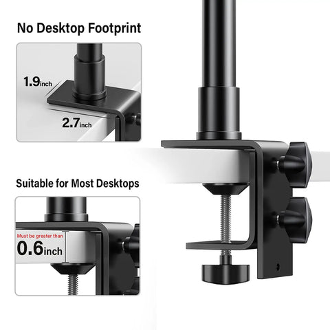 Two Pack Desk Mount Stands For DSLR Cameras And Lights With One Quarter Inch Ball Head And Cold Shoe Adapter adjustable clamp