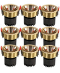 Slick Brass Led Recessed Lighting Kit 9 Pack Baffle Trim Ceiling Spots Built Tough Nordic Design with adjustable trim rings.