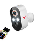 1080P Wireless Outdoor Security Camera With Battery Power AI Human Detection Color Night Vision Two Way Audio IP65 Weatherproof 2 4G WiFi Cloud Storage Dual Spotlights displayed with a smartphone view of the camera app