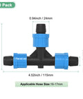 10 Pack Drip Irrigation Barbed Locking Fittings For 5/8 Inch (16mm) Tubing, 3 Way Tee Coupling with measurements