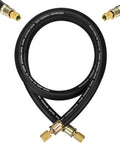 Close-up of Pro Grade 5 Foot 1/2 Inch HVAC Vacuum Hose with 3/8 to 3/8 Female Flare Fittings, Black