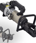 CUTPOY Handheld Electric Hydraulic Rebar Bender Portable 2 in 1 Steel Bar Bending Straightening Machine With Pressure Relief Handle, close-up view of compact design.