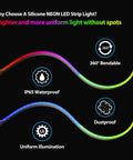 Lit ARGB PC Light Strips For 5V 3 Pin Headers, Sync With Razer Chroma Corsair iCUE Asus Aura Sync Gigabyte Fusion MSI Mystic Light ASRock Polychrome, showing bendable neon LED and waterproof features
