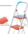 Close-up of 2 Step Folding Ladder With Handgrip, Heavy Duty Step Stool For Home And Kitchen, Anti Slip Wide Pedal, showing handgrip detail.