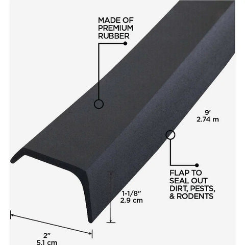 9 Foot Black Rubber Garage Door Bottom Seal For Weatherproofing And Draft Blocking That Stops Moisture Dust And Insects