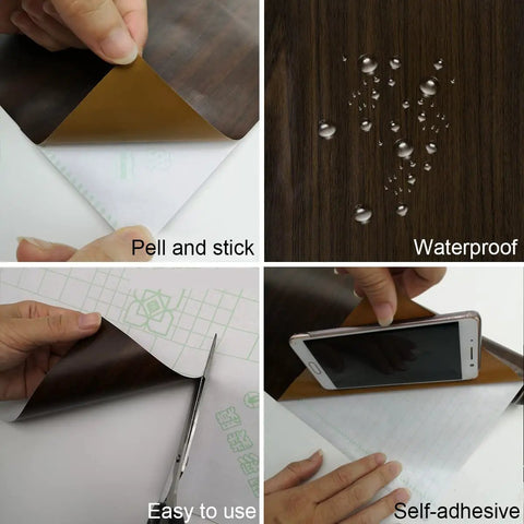 Walnut Wood Grain Vinyl Wallpaper Peel And Stick Dark Brown Thick Texture Adhesive Contact Paper, Waterproof, Easy to Use