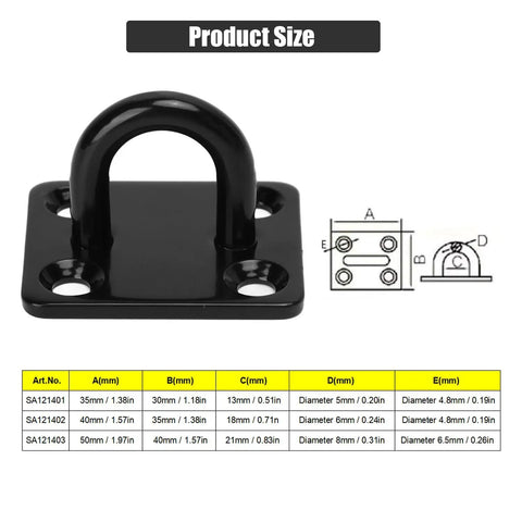Badass Stainless Steel Pad Eye Plate 5 Pack Heavy Duty Rigging Hardware showing size dimensions and specifications.