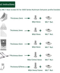 Rock Solid M6 T Slot Bolts And Nuts Hardware Bundle For 3030 3060 Aluminum Extrusion Rails showcasing various bracket profiles and fasteners.