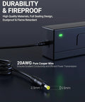 Close-up of 42V 2A Electric Scooter Charger with 9.8ft cord showing 2.5mm and 5.5mm connectors, highlighting durability features.