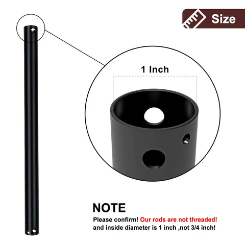 Size guide for rod with anti-corrosive painted finish, 1-inch diameter, included in two pack farmhouse flush mount ceiling lights