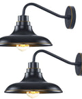 Gooseneck Barn Outdoor Light Fixture Set Of 2, Farmhouse Porch Lanterns, Black IP65 Waterproof Wall Sconces with Vintage Industrial Look