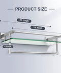 Brushed Nickel 20 Inch Glass Bathroom Shelf With Towel Bar, Stainless Steel Tempered Glass Shelf, Wall Mount Over The Toilet