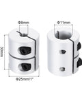 Aluminum Shaft Coupling 8 To 11mm ID, 30mm Length Rigid Motor Connector For 3D Printers And DIY Robots, Heavy Duty Torque Aluminum Alloy Coupler For Smooth Transmission And Easy Install. 25mm OD, 8mm and 11mm bore shown