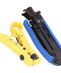 Professional Stripping And Crimping Pliers Set For Coaxial Cables RG59 RG6 RG11 with blue and yellow handles