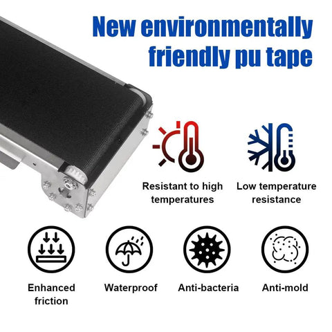 460Mm Mini Conveyor Belt With 24V PU Belt, Stainless Steel Frame, displaying new environmentally friendly PU tape features