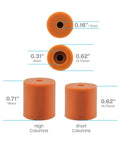 Diagram of high and short silicone column mounts for 3D Printer Bed Leveling Upgrade Kit With Silicone Column Mounts And Leveling Spring Replacements 8 Pack For Quick Setup And Stable Prints That Resist Bed Shake And Layer Shifts with measurements.