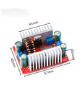 Kickass Four Pack Of 400 Watt Step Up Boost Converter Modules With Wide Adjustable Output Range And Heavy Duty 15 Amp Constant Current Regulation For Automotive And Tech Projects, compact design, dimensions 67mm x 48mm x 25mm.