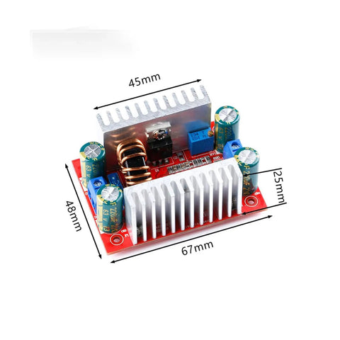 Kickass Four Pack Of 400 Watt Step Up Boost Converter Modules With Wide Adjustable Output Range And Heavy Duty 15 Amp Constant Current Regulation For Automotive And Tech Projects, compact design, dimensions 67mm x 48mm x 25mm.