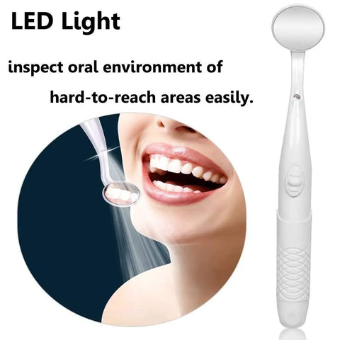 Dental Mirror With LED Light For Easy Teeth Inspection, Anti Fog Mouth Mirror For Home Dental Care, Comfortable Poly Handle shown.
