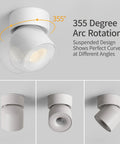 4 Pack LED COB Adjustable Ceiling Spotlight Surface Mounted 7W 3000K Warm White Aluminum Spotlight with 355-degree rotation