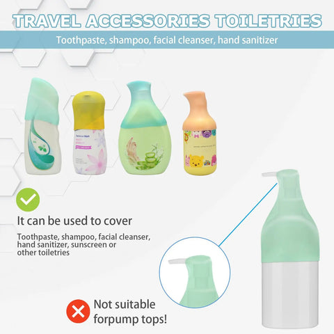 10 Pack Silicone Bottle Covers For Travel Essentials For Women And Men That Prevent Leaks In Luggage And Bags Fits Most Bottles 1.18 To 2.2 Inches Leakproof Travel Size Toiletries shown covering bottles