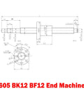 Technical drawing of 1605 BK12 BF12 end machined for Double Nut Ball Screw Assembly For CNC Machines 1000mm Length With C7 Pro Grade Precision