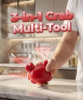 Man holding Three In One Handy Crab Shaped Kitchen Tool With Magnetic Bottle Opener, Cutter And Mini Scissors, Yellow, Compact Multitool.