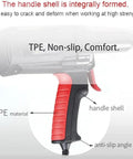 Pro Grade Electric Blind Rivet Gun Featuring A Smooth 27mm Stroke And No Fuss Auto Ejection System For Aluminum Steel Copper Metal Sheets showing TPE handle shell with non-slip grip.