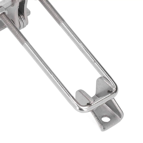 Beefy Adjustable Toggle Clamp With 318Kg Clamping Force Stainless Steel Lever Clamp Latch Plastic Cover Handle For Woodworking And Welding Built For Versatile Fixture Setups showing stainless steel latch mechanism close-up.