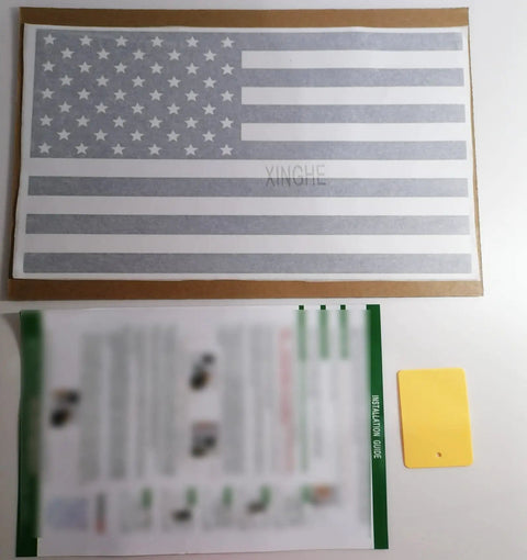 Dodge Ram Rear Window American Flag Decal Matte Black USA Flag Sticker packaging with instructions, fits 2009 to 2026