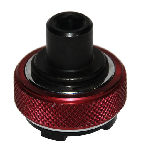 Mini Finger Ratchet With 1/4 Inch Drive And 1/4 Inch Hex Reversible Setup, Aluminum Knurled Grip, red finish, great for tight spaces.