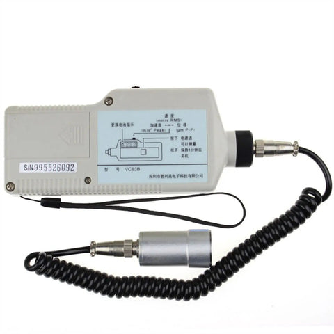 Beast Mode Handheld Vibration Meter With High Precision Accelerometer, Pro Grade Vibration Tester For Machinery, Measures Acceleration Velocity And Displacement, Detects Bearing Condition, LCD Readout, Durable Portable Design, handheld unit with coiled cable