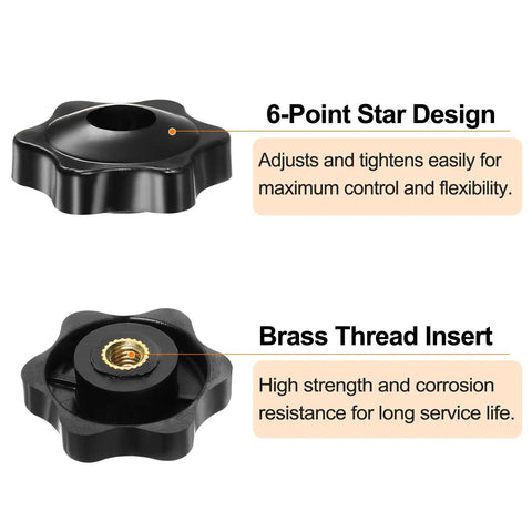 Heavy Duty Knockout Set Of 12 Black Star Knobs With M5 Female Thread 32Mm six point design and brass insert for cabinets.