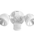 White Beefy Outdoor Flood Light With Motion Sensor, 1000 Lumens, two-head LED fixture, front view.