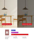 Comparison of smooth H.265+ stream and H.264+ stream in a dining room with table and chairs, showcasing video quality and storage use.