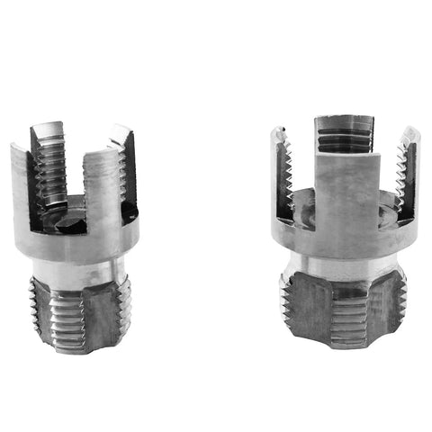 TAODAN 2-Piece Universal Electric Pipe Threader Kit For 1/2 And 3/4 Inch PVC Pipes Carbon Steel Cutter with two detachable threading blades.