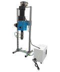 No Stress Single Screw Extruder For 3D Printer Filament Making Smooth Operator Feeding PLA PCL ABS PETG TPU And TPE With Zero Snags Features 1 Inch Barrel 110V Stand Type Plastic Extrusion Rig with blue and silver design.