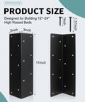 Built Tough Rust Resistant Metal Raised Bed Corner Brackets Set For 12 To 24 Inch Wood Planter Boxes showing size dimensions