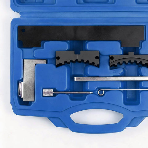 Car Timing Tool Kit For Camshaft Tensioning And Locking Alignment Belt Set Engine Timing Accessories For 16V 1.4 1.6 1.8 Engines Beefed Up Carbon Steel Construction Automotive Camshaft Holder Tool Blue in blue case showing tools inside