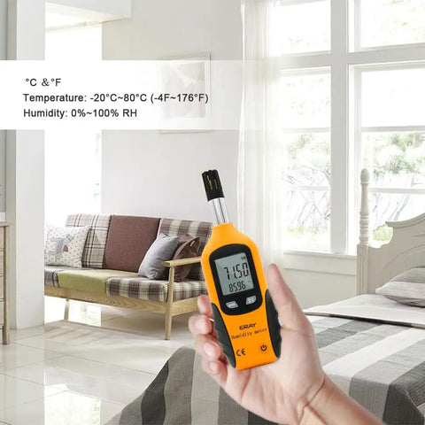 Hand holding Beast All In One Digital Psychrometer Thermometer And Humidity Meter With Backlight Dew Point And Wet Bulb Readouts