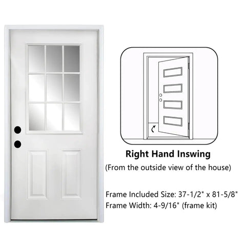 Top Shelf Fiberglass Entry Door Thirty Six By Eighty Inches Nine Lite Low E Glass Primed White Oak Knock Down Build Hella Tough Right Hand Inswing view