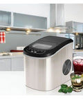 Countertop Ice Maker Automatic Portable For Home One Touch Operation in stainless steel with drinks on counter.