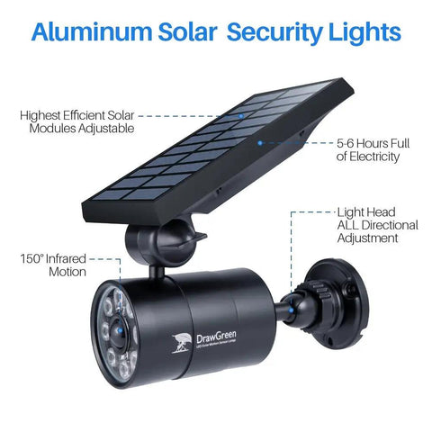 Outdoor Solar Motion Sensor Flood Light With 1400 Lumens, aluminum waterproof build highlighting adjustable solar panel