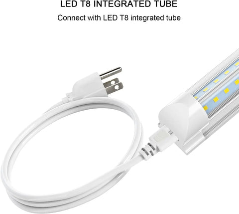 Close-up of 2ft LED Tube Light Power Cord With 3 Prong US Plug for T8 And T5 Integrated Fixtures, white extension cable.