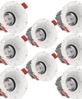 Built Tough Recessed Led Downlights 8 Pack With Ip65 No Sweat Waterproof Seal, slick aluminum housing, COB spotlight.