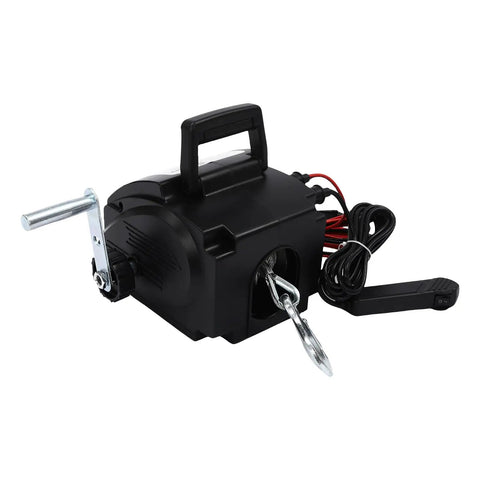 Heavy Duty 2000 Lbs Portable Electric Winch With Hand Crank For Cars And Trailers, 12V DC Marine Boat Trailer Gear Puller Tackle side view
