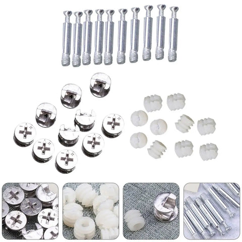 Heavy Duty Cam Lock Fasteners Set With Nuts And Dowels, 24 Pieces for Cabinet and Furniture Assembly in iron and nylon materials