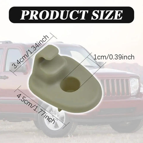 Two Pack Inner Sun Visor Clips Replacement Retainer For Most Cars shown with dimensions in front of jeep